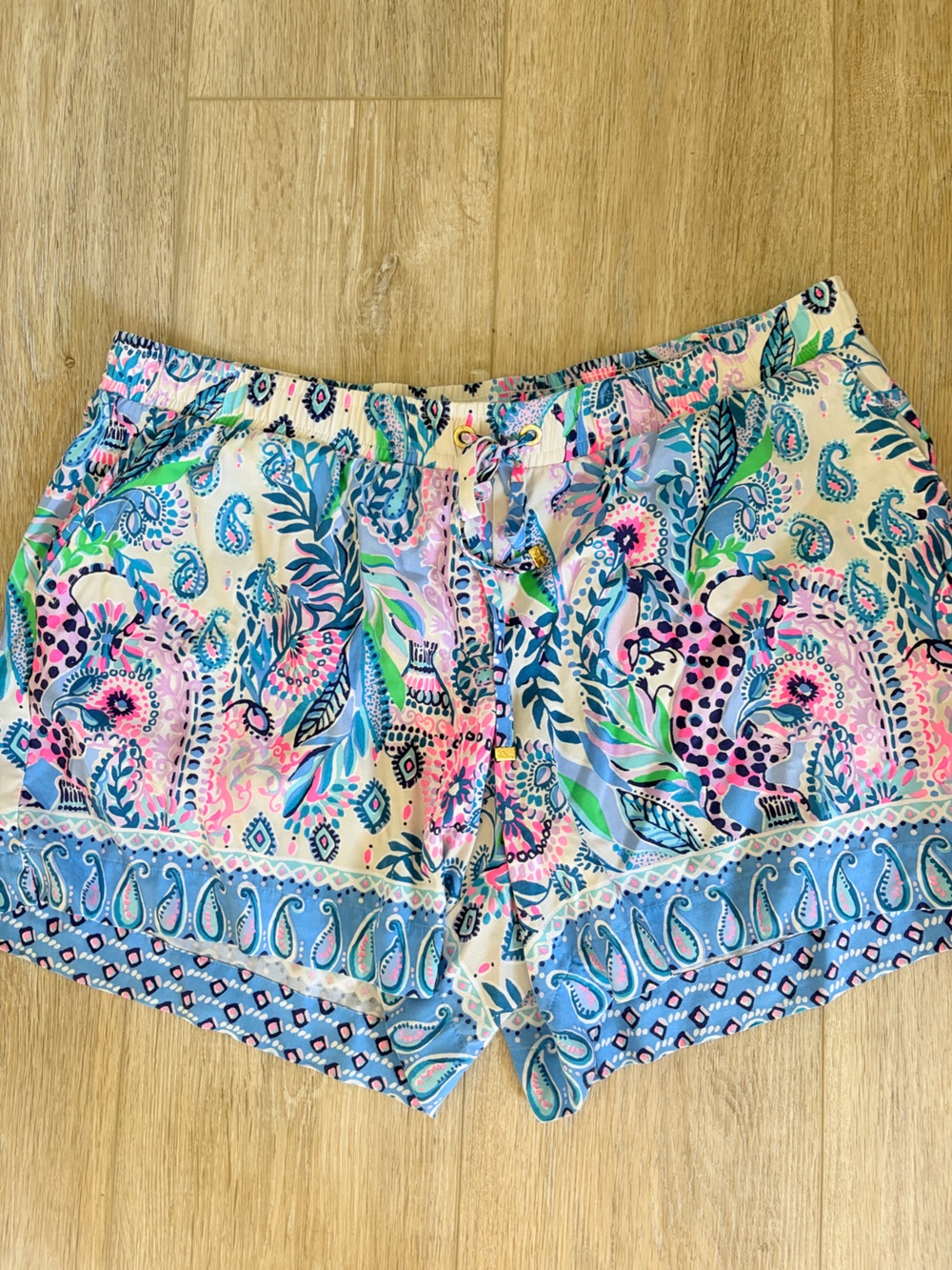 Lilly Pulitzer Paisley Floral Drawstring Shorts - Pink Blue Multi